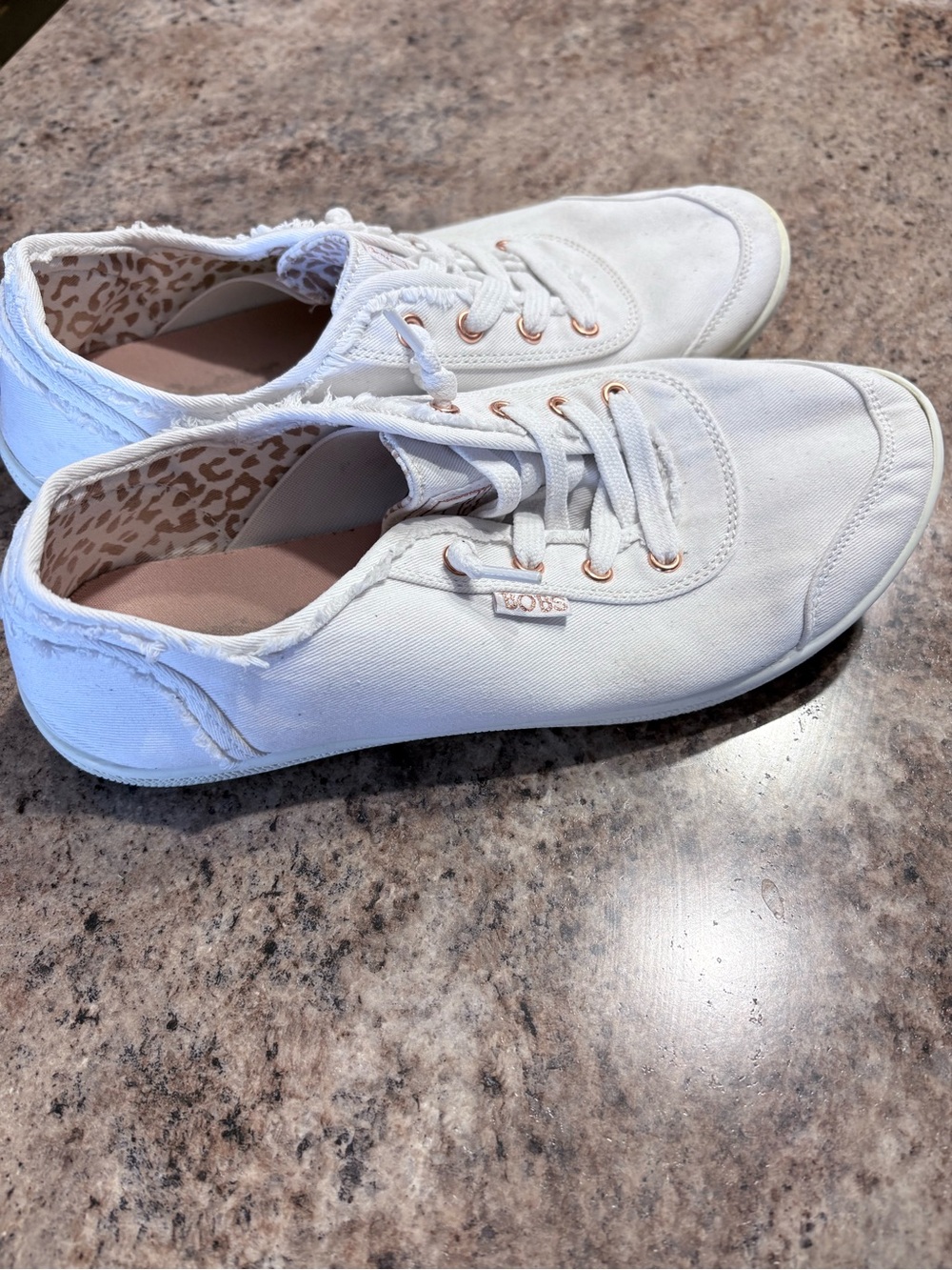 BOBS from Skechers Women's White Canvas Lace-Up Flats